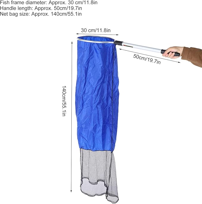 Fishing Net Aquarium Soft Fishing Net Long Knotless Netting Koi Tansfer Mesh for Medium Large Fish(Diameter 30CM, Handle 50CM)