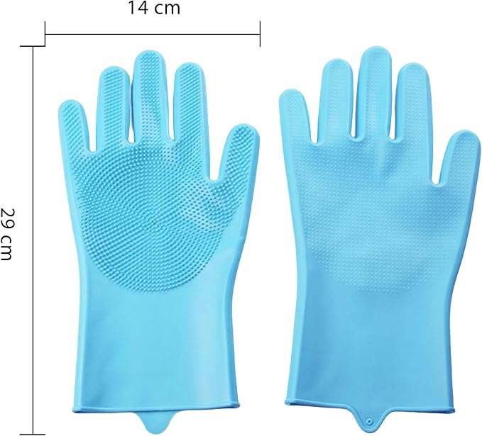 Pet Grooming Gloves，Heat-Resistant Silicone Gloves with High-Density Teeth for Enhanced Massaging and Bathing of Dogs and Cats (Blue, 2 Pair)