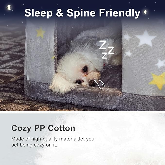 JIUPETY Cute Indoor Dog Houses, Dog Bed with Cover Cave, M Size Up to 15 Lbs Cat and Puppy, Igloo Pet House with Non-Slip Bottom, Grey