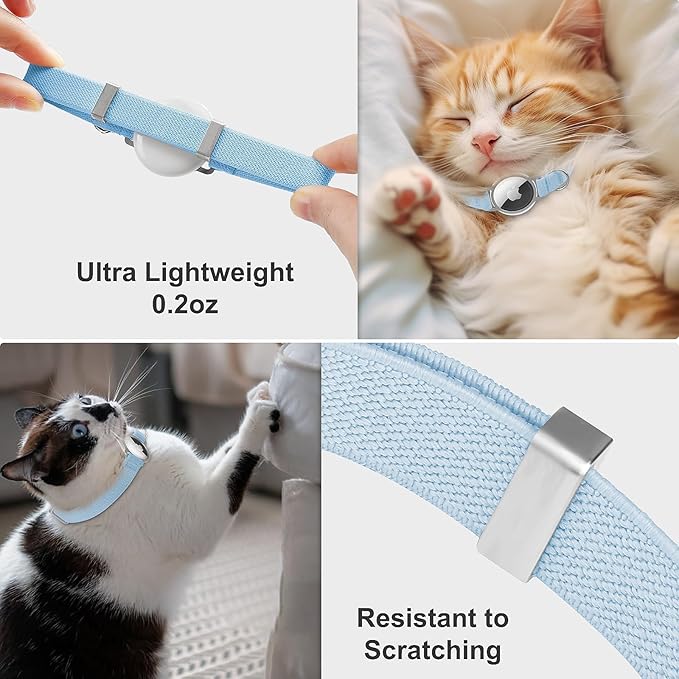 AirTag Cat Collar,Ultra Elastic Cat Tracker Collar with Apple Air Tag Holder, [Lightweight][Scratch Resistant] Stepless Adjustable GPS Pet Collar for Cats Kittens (Blue)