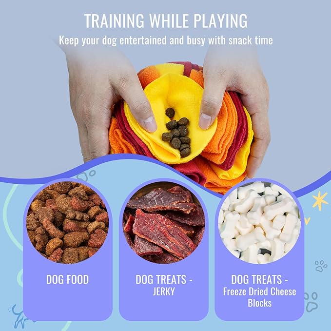 Pet Snuffle Ball, Puzzle Sniffing Interactive Dog Ball for Blind Dogs Training Stress Relief Dog Enrichment Toys Treat Machine Washable (15cm, Sunset Color)