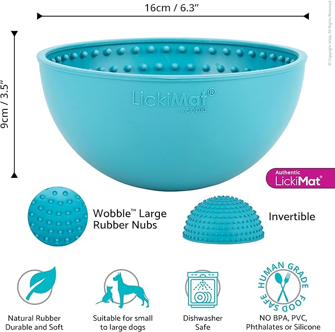 LickiMat Wobble, Dog Slow Feeder Bowl Lick Mat, Boredom Anxiety Reducer; Perfect for Food, Treats, Yogurt, or Peanut Butter. Fun Alternative to a Slow Feed Dog Bowl, Turquoise