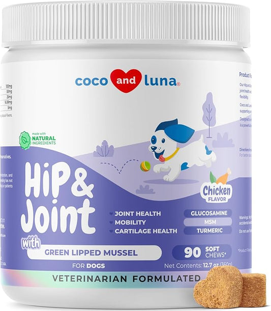 Hip and Joint Supplement for Dogs - with Glucosamine, Green Lipped Mussel, Turmeric, Chondroitin, Fish Oil, MSM and Yucca Schidigera for Dog Joint Relief & Mobility.