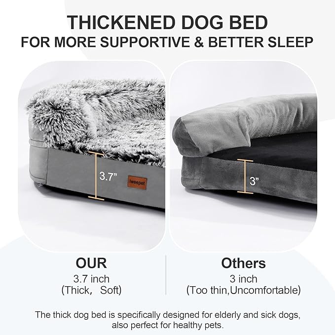 3.7 inch Thickened Orthopedic Dog Beds for Large Dogs, Supportive Dog Sofa Bed with 28D Egg-Crate Foam, Removable Washable Plush Cover, Waterproof Lining, Half-Round Design for Puppy, Senior Dog