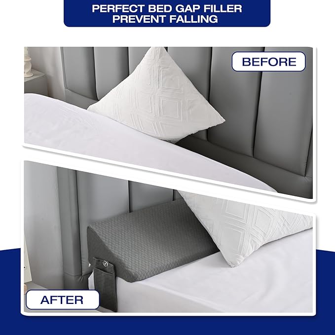 King Size Bed Wedge Pillow for Headboard/Mattress Gap Spacer Filler Stopper Falling Down Long Nora Side Sleeper Pillows, Frame Beds Decorative,Loft Dorm Home Decor Bedding Set Accessories Light Grey