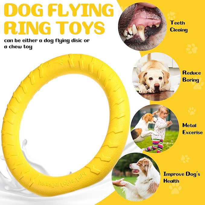 3 Pack Large Dog Training Ring Chew Toy for Aggressive Chewers Flying Disc Floating Ring for Large/XL Breeds Dog Toy Interactive Training Outdoor Playing
