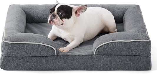Made4Pets Orthopedic Dog Bed for Medium Dogs, Supportive Foam Medium Pet Bed Sofa with Washable Removable Cover, Waterproof Dog Couch Bed, Non-Slip Bottom and Egg-Crate Foam, Grey