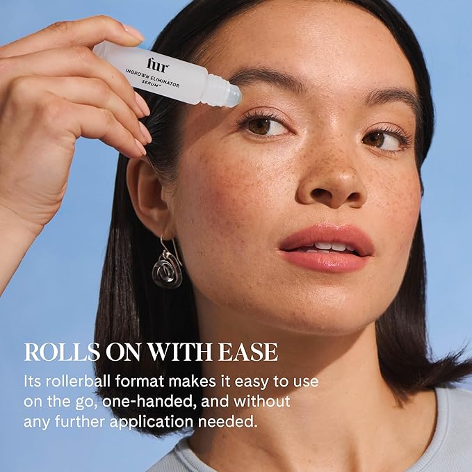 Fur Ingrown Eliminator Serum Rollerball Travel Size - Powerful Ingrown Hair Treatment Serum With AHAs and BHAs to Treat and Prevent Ingrown Hairs and Bumps, Hydrates and Soothes Irritated Skin - 10 ml