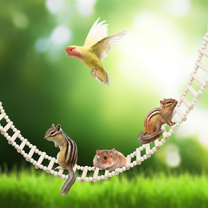 Rat Ladder Bridge Toy, Rat Climbing Toys, Natural Wooden Hamster Ladder Bridge Toy, Cage Accessories for Bird Parrot Cockatiel Sugar Gliders - 54 Steps - 74.6 x 3.14 Inch