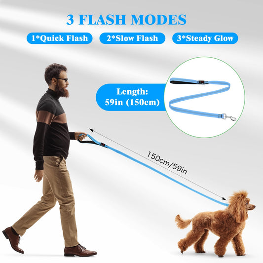 Light Up Dog Leash, 5 Ft LED Dog Lead Rechargeable Glowing Pet Leash with Soft Padded Handle, Safety Dog Lights for Night Walking (Blue)