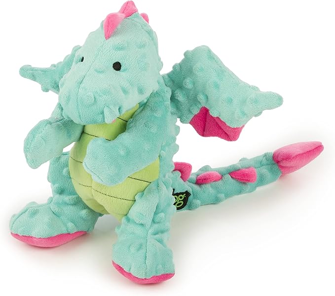 goDog Bubble Plush Dragons Squeaky Dog Toy, Chew Guard Technology - Seafoam, Large