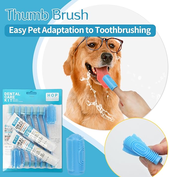 HOP Pet Toothbrush Kit 10PCS Cats Dogs Dental Care Soft Bristles Finger Toothbrush Set Toothpaste Fresh Breath Dog Oral Care Kit Suitable for All Pets Home of Paws