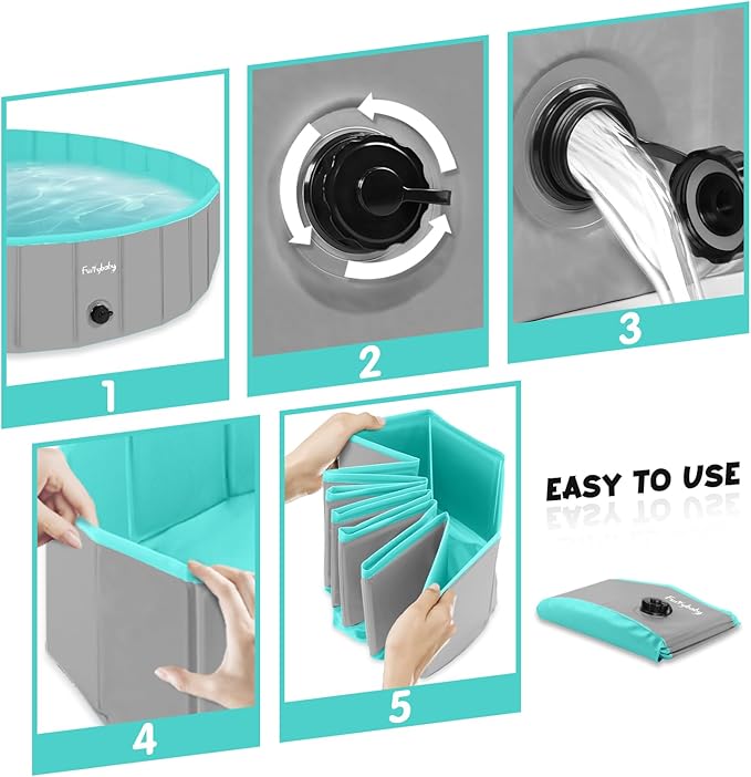 Furrybaby Dog Pool, Kiddie Pool with Hard Plate Collapsible Pet Bath Foldable Swimming Pet Pool Portable Grey 39''