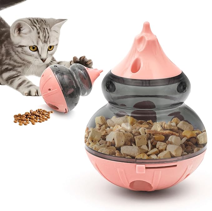 Dog Treat Dispenser Physical Training and Brain Stimulation Puzzle Toy Cat Interactive Feeding Tumbler Adjustable Slow Dispensing Feeder (Pink)
