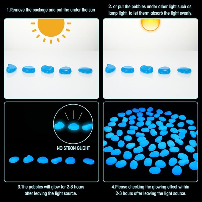 100 Pcs Glow in The Dark Rocks Glow in The Dark Pebbles Outdoor Fish Tank Rocks Aquarium Gravel Luminous Stones for Walkway Succulent Plant Halloween Decor(1.8 Inch,Dark Blue)