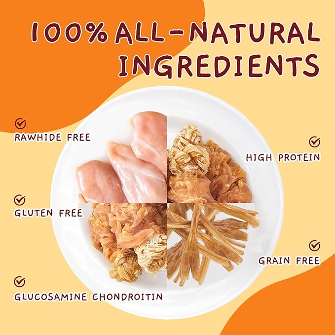 Jungle Calling Beef Tendons for Dogs, Chicken Wrapped Tendons Dog Chews Long Lasting Hip and Joint Supplement for Dogs with Glucosamine (Knotted Bone)