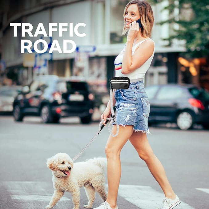 Hands Free Dog Leash with Pouch, Double Leash for Two Dogs, Retractable Bungee with Double Padded Handles, Dog Waist for Dog Walking, Running for Dogs, Dog Walking Accessories