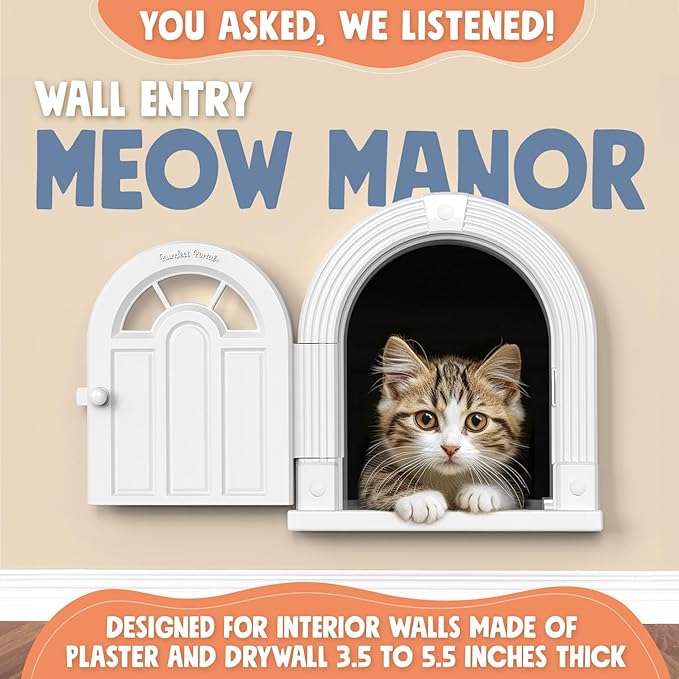 Large Cat Door for Wall Interior, Stylish & Functional Pet Door, No Training Needed Easy DIY Installation, No-Flap, Perfect for Privacy & Safety, Spacious, Fits Cats Up to 20 Lbs