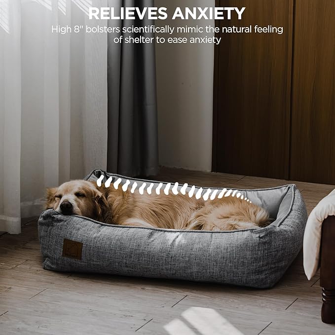 Orthopedic Dog Bed for Large Dogs, Memory Foam Dog Sofa with Waterproof & Washable Cover, Cooling Energy Gel. Couch, Pain Relief Soft Couch Pet Bed (46x38x12 inch, Grey)