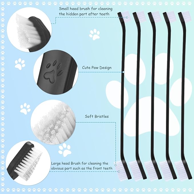 Honeydak Dog Tooth Brush Pet Toothbrush Soft Grooming Dogs Toothbrush Dog Double Sided Puppy Long Handle Brush for Large and Small Teeth Cleaning Dental Oral Care(70 Count,Black)