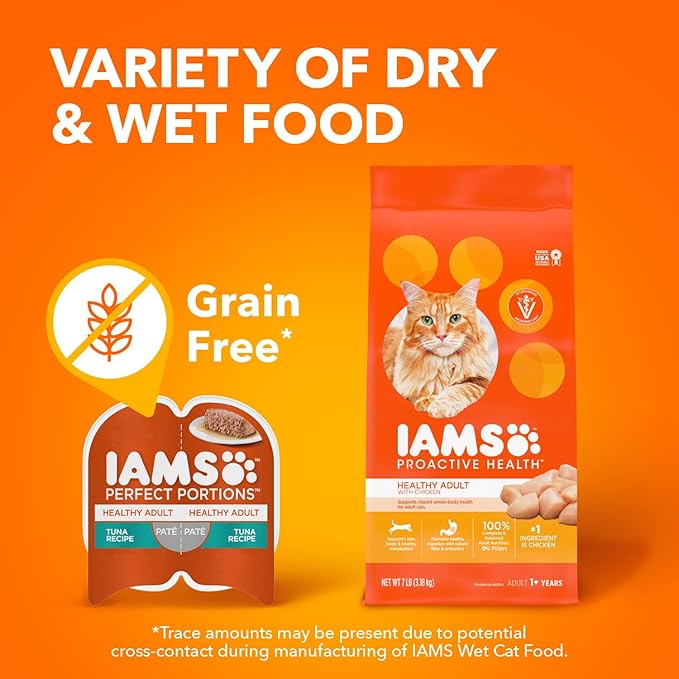 IAMS Perfect Portions Healthy Adult Wet Cat Food Pate, Chicken and Tuna Recipe Variety Pack, Easy Peel Twin-Pack Trays (12 Count, 24 Servings) (Pack of 2)