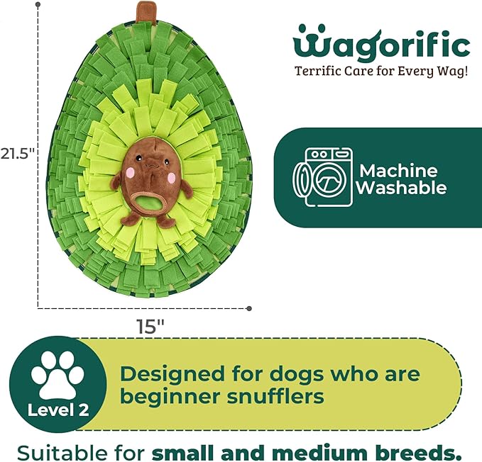 Snuffle Mat for Dogs Avocado Pal, X-Large 21.5" x 15", Enrichment Toy Slow Feeder, Puppy Toys to Keep Them Busy, Machine Washable, for All Dog Sizes