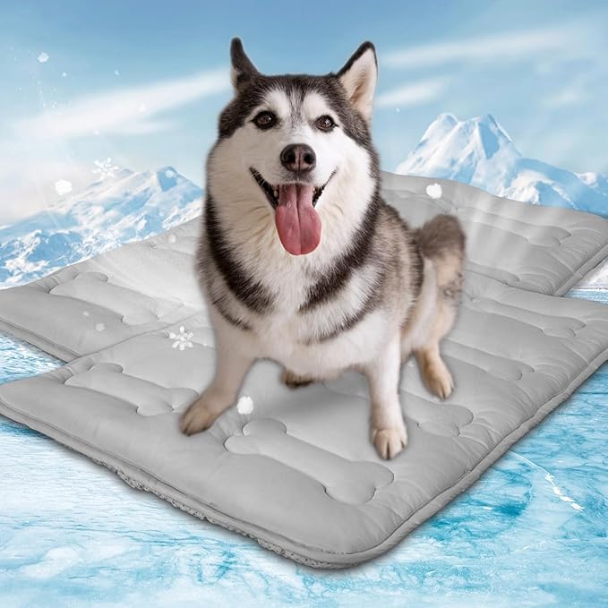 Magik & Kover Summer Dog Cooling Mat, 2 Pack 42" x 28" Indoor Outdoor Cooling Mat for Dogs Large, Machine Washable Thickened Non-Slip Cool Pad for Dogs Cats, Grey