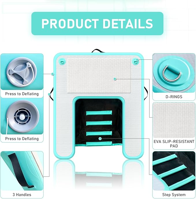 Inflatable Large Dog Water Ramp Float Floating Ramp-Swimming Pets Up to 200 Pounds Large Dogs-Inflatable Stairs for Boats, Docks, with Pump/Rope/Repair Kit - PVC Anti-Slip Fabric