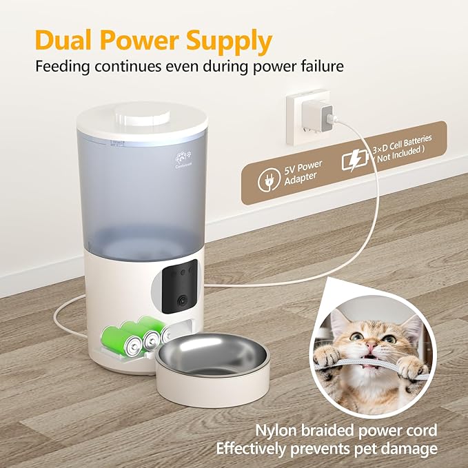 Automatic Cat Feeder with 1080P Camera, Two-Way Audio, APP Timed Auto Control Meals, 6L Dry Food Dispenser, 2.4G / 5G WiFi