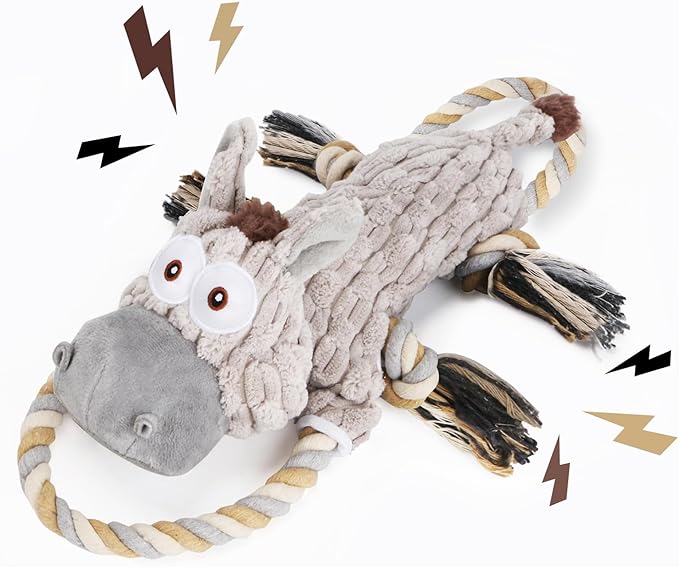 Large Squeaky Dog Toys for Aggressive Chewers,Interactive Tug of War Puppy Toys with Pull Rope,Tough Plush Pet Dog Chew Toys for Small, Medium and Big Dogs