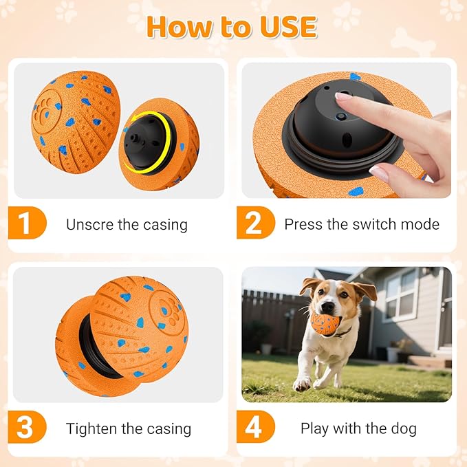Self-Moving Dog Ball Interactive Dog Toy with Automatic Rolling, Bouncing & Vibration to Keep Dogs Entertained Chew-Proof & Waterproof for Small/Medium Breeds, O18-Orange