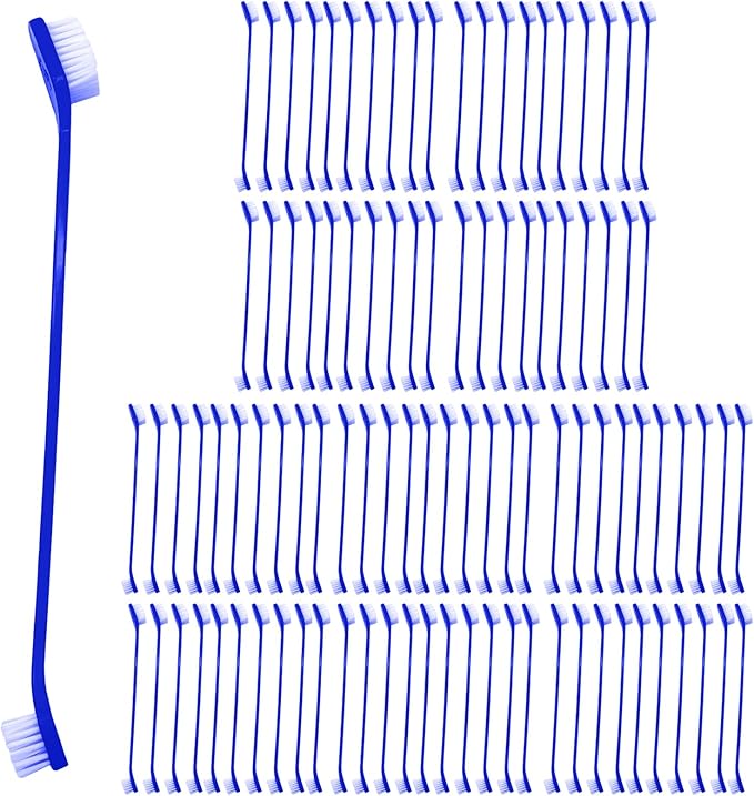 100Pcs Dog Toothbrush Dual Headed Puppy Tooth Brushing Kit Long Handle Soft Grooming Pet Dental Brushes Convenient Double Sided for Pets Puppy Teeth Brush Cleaning Oral Care Supplies-Blue