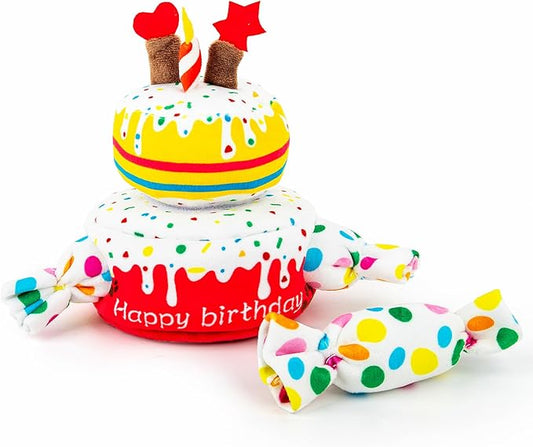 Hollypet Hide and Seek Squeaky Dog Toy, Designed Interactive Puzzle Plush Stuffed Puppy Toys，Cake