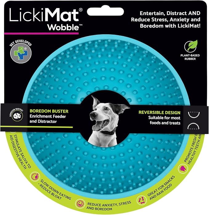 LickiMat Wobble, Dog Slow Feeder Bowl Lick Mat, Boredom Anxiety Reducer; Perfect for Food, Treats, Yogurt, or Peanut Butter. Fun Alternative to a Slow Feed Dog Bowl, Turquoise