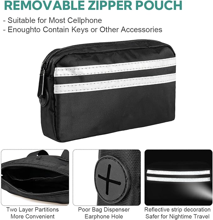 Hands Free Dog Leash with Pouch, Double Leash for Two Dogs, Retractable Bungee with Double Padded Handles, Waist for Dog Walking, Running for Dogs, Dog Walking Accessories