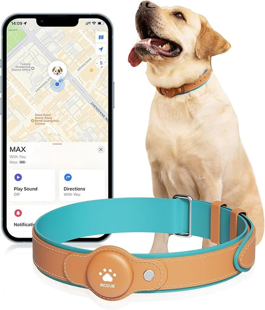 GPS Tracker for Dogs, 2 in 1 Pet Tracking Smart Collar (Only iOS), No Monthly Fee GPS Tracker Dog Collar, Real-time Location Comfortable PU Tracker Tag for Small, Medium Large Dogs(Locator Included)