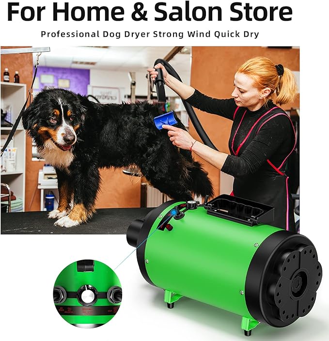 PetLife Professional 5.2HP Dog Dryer with Heater, high Velocity Dog Hair Dryer, Low Noise Grooming Blower for Dogs, Adjustable Pet Force Dryer for Home and Salon Use
