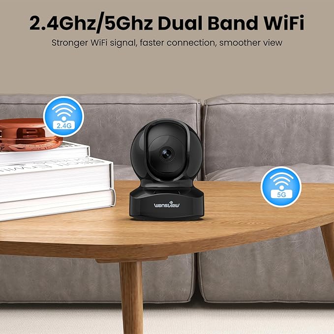 wansview Security Camera, IP Camera, WiFi Home Indoor Camera for Baby/Pet/Nanny, 2 Way Audio Night Vision, Compatible with Alexa, with TF Card Slot and Cloud, Q5 (Black, 5MP)