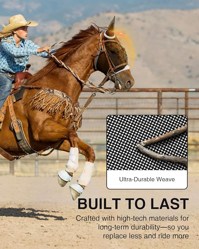 Hilltown Adjustable Fly Mask for Horse with Ears - UV-Block, Large Eye Space, Breathable, Built to Last, Comfort Fit - Horse Fly Mask for Daily Stable, Hot Weather Riding & Competition - X-Full, Grey