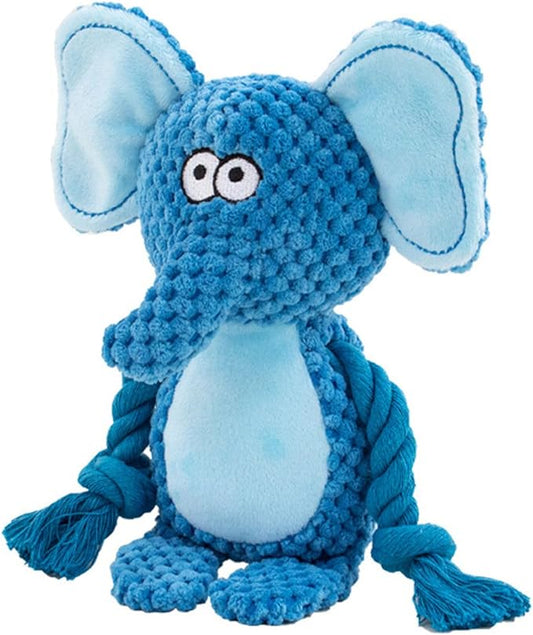 Dog Toys, Dog Squeaker Toys with Crinkle Paper, Stuffed Animal Dog Plush Chewing Toy, Cotton Rope Interactive Toys for Puppy, Small, Middle Dogs (Blue Elephant)