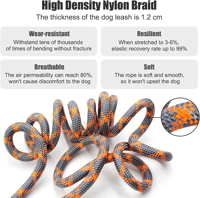 Hands Free Dog Leash(8.5ft), 8 in 1 Multifunction Nylon Double Leash for Dogs,1.2cm Dog Training Leash with Reflective Stitching, Adjustable Waist Dog Leash Fits all Waist for Medium Large Dogs-Orange