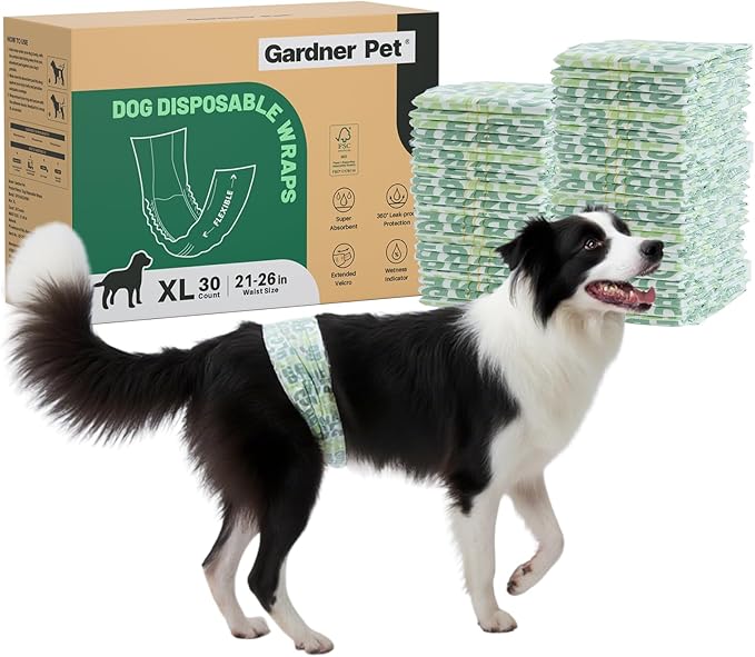 Gardner Pet Male Dog Diapers Disposable 30Ct, Male Dog Wraps with Wetness Indicator & Flashdry Gel Technology, Dog Diapers Male for Puppy Training, Marking, Incontinence, Travel - Extra-Large
