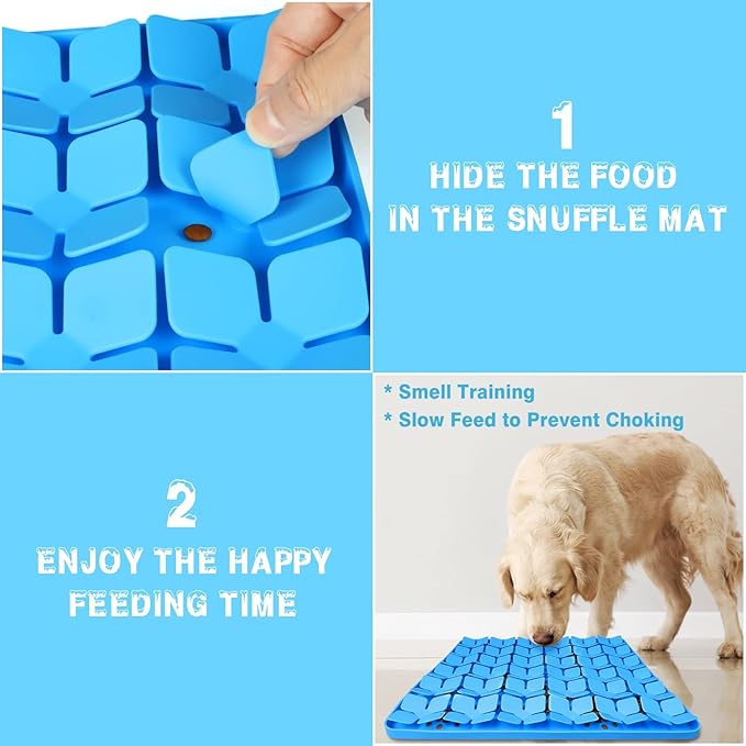 Snuffle Mat for Dogs,Premium Silicone Dog Food Mat 16“x16”Interactive Feed Game for Boredom,Encourages Natural Foraging Skills and Stress Relief for Large Dogs Smell Training Slow Feed Mat B