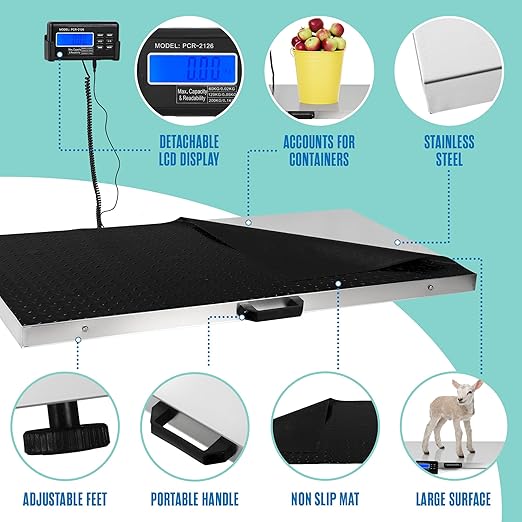 Houseables Dog Scale, Pet Scale, For Large Breed, 440 LB, For Livestock, Dog Weight, Animal, Veterinary, Sheep, Goat, Pig, Shipping, Packages, Weighing, Puppy, Vet, Heavy Duty, Digital, 41x21 Platform