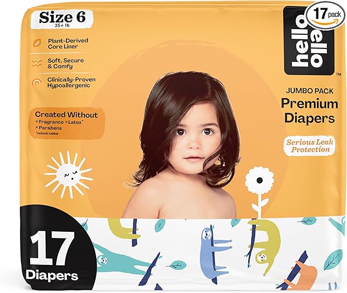 Hello Bello Premium Baby Diapers Size 6, 17 Count of Disposable, Extra-Absorbent, Hypoallergenic Baby Diapers with Snug and Comfort Fit, Sleepy Sloth