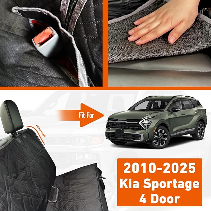 Dog Car Seat Cover Compatible with Kia Sportage 4 Door 2010-2024, Waterproof Pet Bench Seat Cover for Back Seat, 600D Heavy Duty Scratch Proof Nonslip Truck Seat Covers for Dogs
