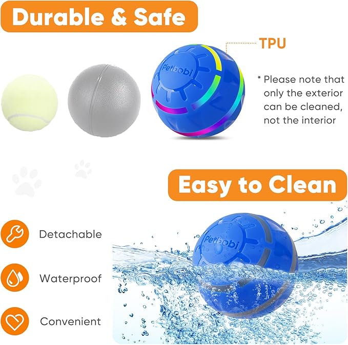 Petbobi Active Rolling Ball for Dogs - 2025 New Upgrade 2 Modes Interactive Dog Toys, USB Rechargeable Motion Activated Self Moving, Durable Pet Ball for Small Medium Large Breeds, LED Light, Blue
