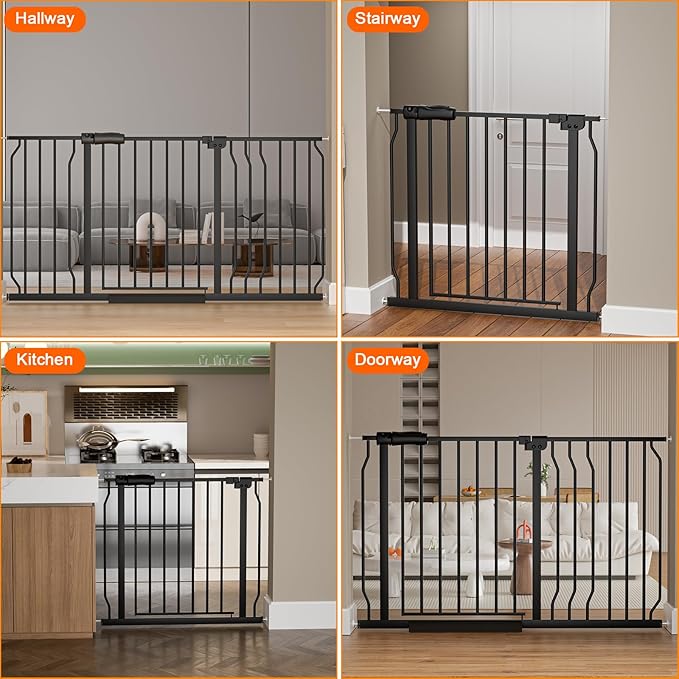 HOOEN 30" Tall Extra Wide Baby Gates for Doorways Stairs 76 to 86 in Large Long Pressure Mounted Pet Dog Gate Metal Tension Indoor Child Safety Gates with Extension Kits