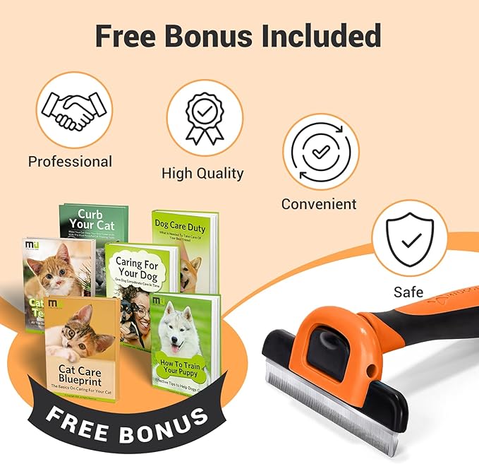 MIU COLOR Pet Grooming Brush, Deshedding Tool for Dogs & Cats, Effectively Reduces Shedding by up to 95% for Short Medium and Long Pet Hair, Orange