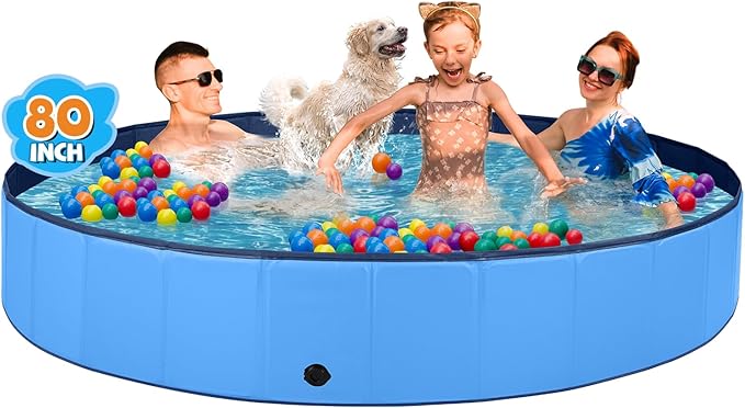 Jecoo Dog Pool for Large Dogs Kiddie Pool Hard Plastic Foldable Dog Bathing Tub Portable Outside Kids Swimming for Pets and Dogs Outdoor Backyard